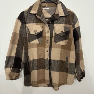 Women’s small heavy Plaid Button-Up Jacket shacket coat pockets cabincore